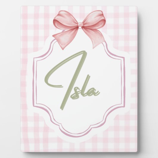 Gepersonaliseerde Isla Baby Girl Nursery Bow & Gin Fotoplaat (Voorkant)