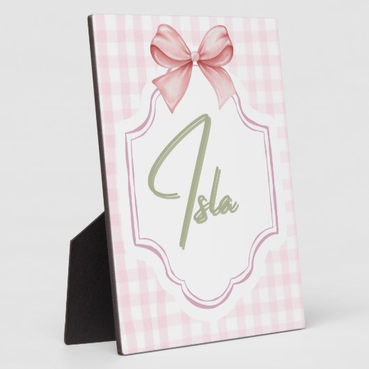 Gepersonaliseerde Isla Baby Girl Nursery Bow & Gin Fotoplaat (Zijkant)
