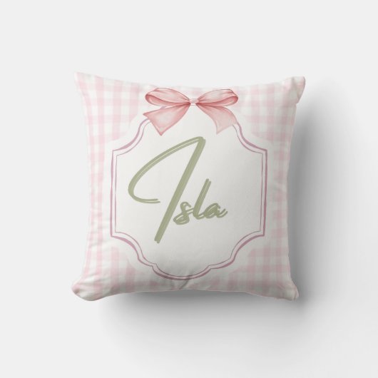 Gepersonaliseerde Isla Baby Girl Nursery Bow & Gin Kussen (Voorkant)