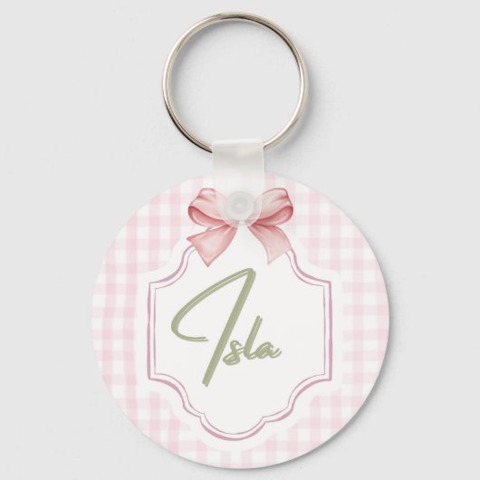 Gepersonaliseerde Isla Baby Girl Nursery Bow & Gin Sleutelhanger (Voorkant)