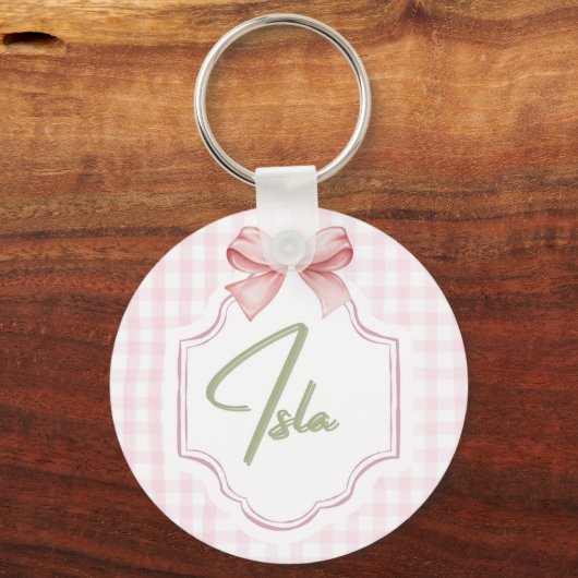 Gepersonaliseerde Isla Baby Girl Nursery Bow & Gin Sleutelhanger (Voorkant)