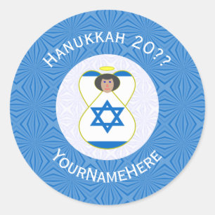 Gepersonaliseerde Israëlische engel Hanukkah-vlag Ronde Sticker
