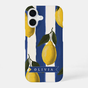 Gepersonaliseerde Italiaanse citroen gestreepte ku iPhone 16 Hoesje