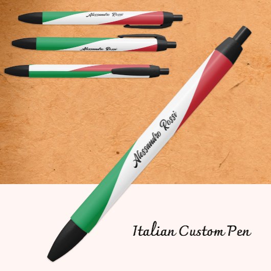 Gepersonaliseerde Italiaanse pen, Italiaanse vlag, Zwarte Inkt Pen