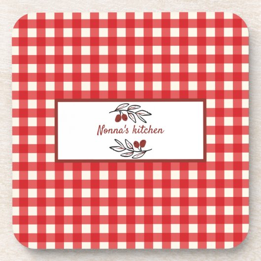 Gepersonaliseerde Italiaanse Red Gingham Koken Bier Onderzetter (Voorkant)