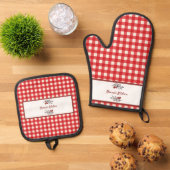 Gepersonaliseerde Italiaanse Red Gingham Koken Ovenwant & Pannenlap Set (Top down)