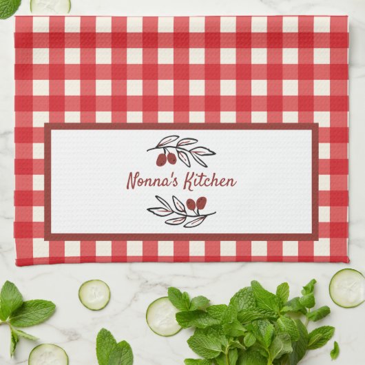 Gepersonaliseerde Italiaanse Red Gingham Koken Theedoek (Gevouwen)