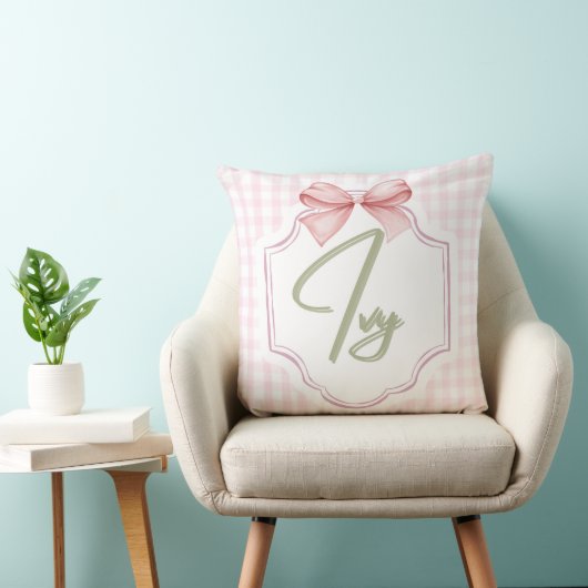 Gepersonaliseerde Ivy Baby Girl Nursery Bow & Ging Kussen (Stoel)