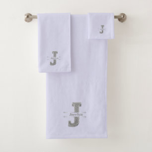 Gepersonaliseerde J Initiaal Silver Monogram Jouw  Bad Handdoek