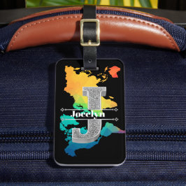 Gepersonaliseerde J Initiaal Silver Monogram Jouw  Bagagelabel