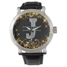 Gepersonaliseerde J Initiaal Silver Monogram Jouw  Horloge
