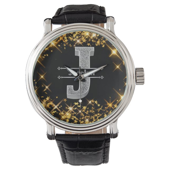Gepersonaliseerde J Initiaal Silver Monogram Jouw  Horloge (Voorkant)
