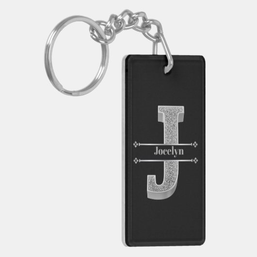 Gepersonaliseerde J Initiaal Silver Monogram Jouw Sleutelhanger (Voorkant Links)