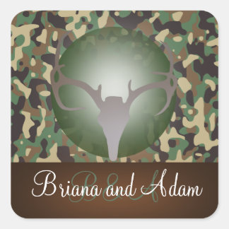 Gepersonaliseerde jacht thema gewei Camo bruiloft Vierkante Sticker