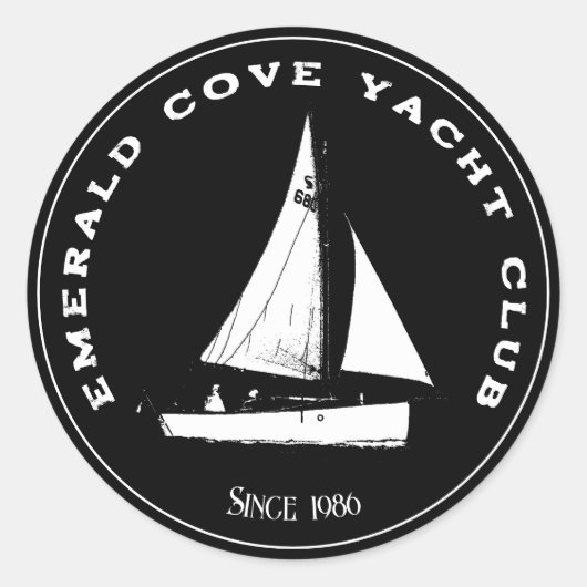 Gepersonaliseerde jachtclub. Aangepaste zeilboot Ronde Sticker (Voorkant)