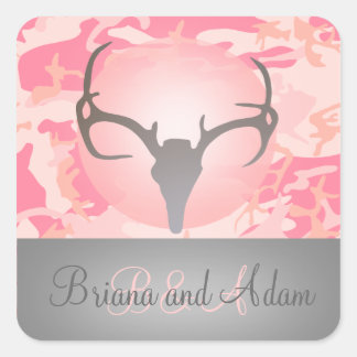 Gepersonaliseerde jachtgeweien Roze Camo Bruiloft Vierkante Sticker