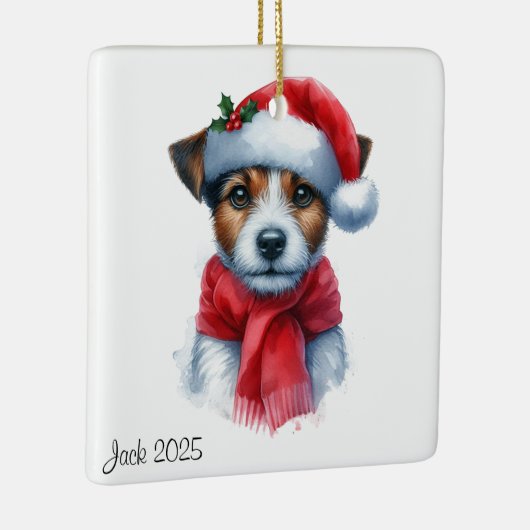 Gepersonaliseerde Jack Russell hond met een Santa Keramisch Ornament (Rechts)