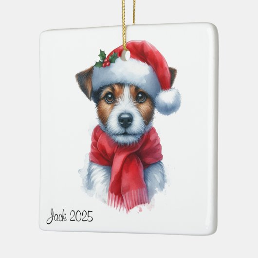 Gepersonaliseerde Jack Russell hond met een Santa  Keramisch Ornament (Links)
