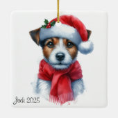 Gepersonaliseerde Jack Russell hond met een Santa  Keramisch Ornament (Achterkant)