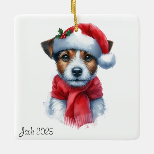 Gepersonaliseerde Jack Russell hond met een Santa  Keramisch Ornament (Voorkant)