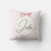 Gepersonaliseerde Jade Baby Girl Nursery Bow & Gin Kussen (Voorkant)