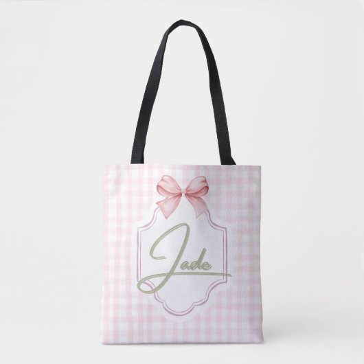 Gepersonaliseerde Jade Baby Girl Nursery Bow & Gin Tote Bag (Voorkant)