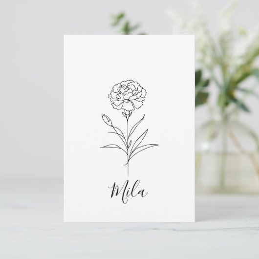 Gepersonaliseerde januari anjer geboorte bloem bedankkaart (Staand voorkant)