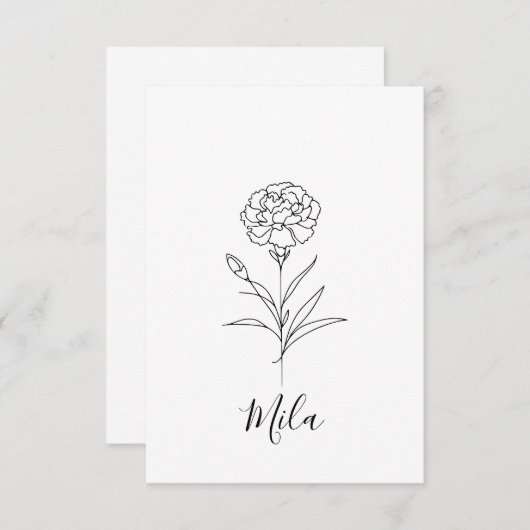 Gepersonaliseerde januari anjer geboorte bloem bedankkaart (Voorkant / Achterkant)