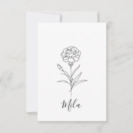 Gepersonaliseerde januari anjer geboorte bloem bedankkaart