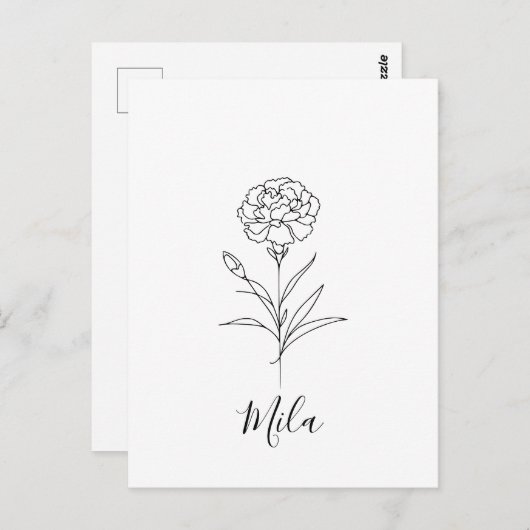 Gepersonaliseerde januari anjer geboorte bloem briefkaart (Voorkant / Achterkant)