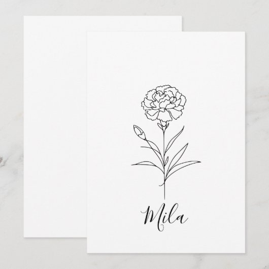 Gepersonaliseerde januari anjer geboorte bloem kaart (Voorkant / Achterkant)