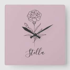 Gepersonaliseerde januari anjer geboorte bloem vierkante klok