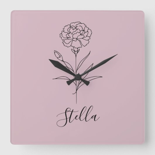 Gepersonaliseerde januari anjer geboorte bloem vierkante klok (Voorkant)