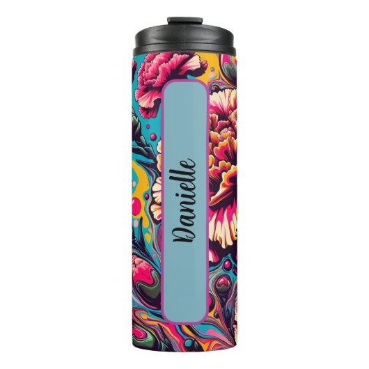 Gepersonaliseerde januari Geboorte Bloem Anjer 16  Thermosbeker (Voorkant)