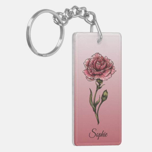 Gepersonaliseerde januari Geboorte Bloem Anjer Sleutelhanger (Voorkant Links)