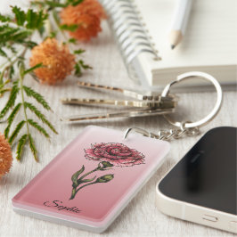Gepersonaliseerde januari Geboorte Bloem Anjer Sleutelhanger
