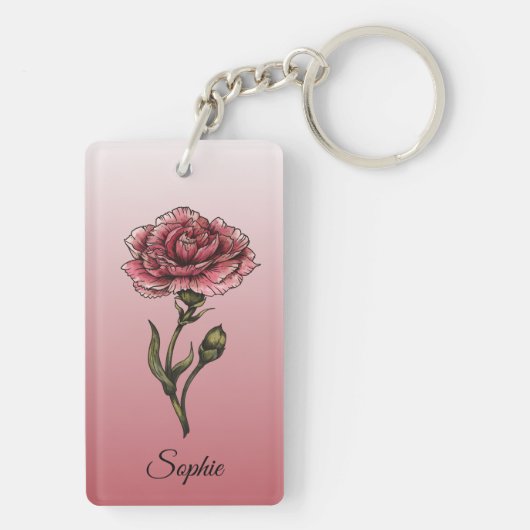 Gepersonaliseerde januari Geboorte Bloem Anjer Sleutelhanger (achterkant)