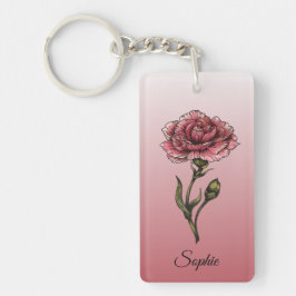 Gepersonaliseerde januari Geboorte Bloem Anjer Sleutelhanger