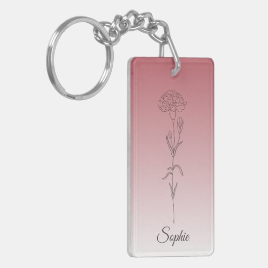 Gepersonaliseerde januari Geboorte Bloem Anjer Sleutelhanger (Voorkant Links)