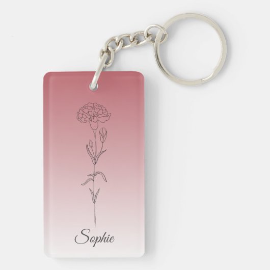 Gepersonaliseerde januari Geboorte Bloem Anjer Sleutelhanger (achterkant)