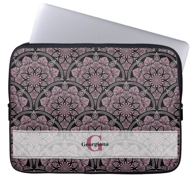 Gepersonaliseerde jaren '20 Dusky Roos Bloemen Fro Laptop Sleeve (Voorkant)