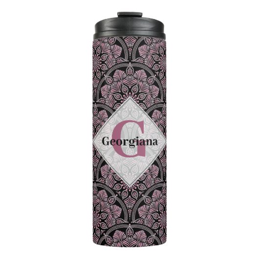 Gepersonaliseerde jaren '20 Dusky Roos Bloemen Fro Thermosbeker (Voorkant)