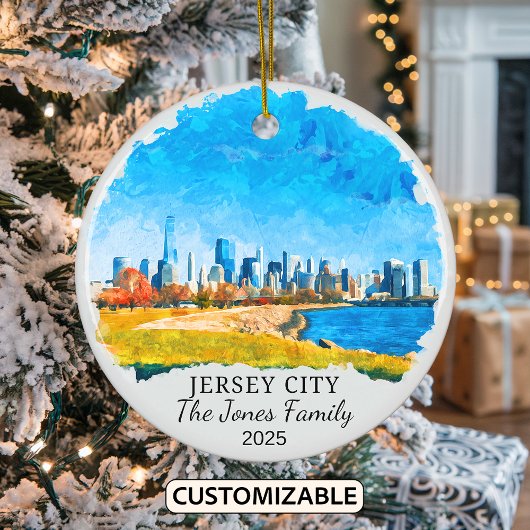 Gepersonaliseerde Jersey City Ornament, New Jersey Keramisch Ornament