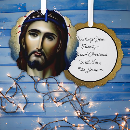 Gepersonaliseerde Jesus Christmas religieus Christ Ornament Kaart