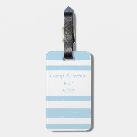 Gepersonaliseerde Jeugdkamp Blauwe Streep Bagagelabel (Achterkant verticaal)
