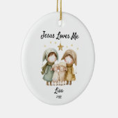 Gepersonaliseerde Jezus houdt van mij Kinder kerst Keramisch Ornament (Rechts)