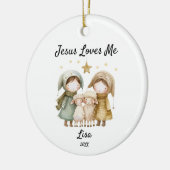 Gepersonaliseerde Jezus houdt van mij Kinder kerst Keramisch Ornament (Links)