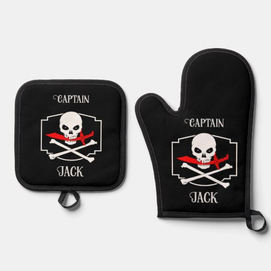 Gepersonaliseerde Jolly Roger (Cutlass) Ovenwant & Pannenlap Set (Voorkant)