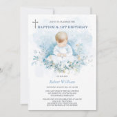 Gepersonaliseerde Jongen Eerste Verjaardag en Doop Kaart (Voorkant)