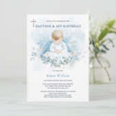 Gepersonaliseerde Jongen Eerste Verjaardag en Doop Kaart (Staand voorkant)